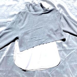 Oversized long sleeve turtle neck crop top with attached white undershirt
